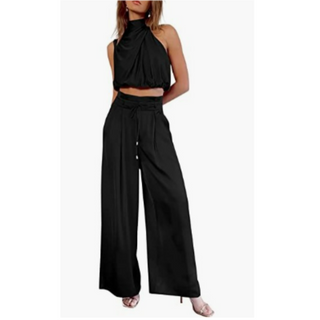 Hariette | Women’s Silk Two Piece Set with Halter Top and High Waist Trouser