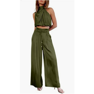 Hariette | Women’s Silk Two Piece Set with Halter Top and High Waist Trouser