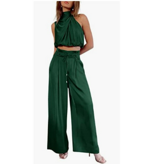 Hariette | Women’s Silk Two Piece Set with Halter Top and High Waist Trouser