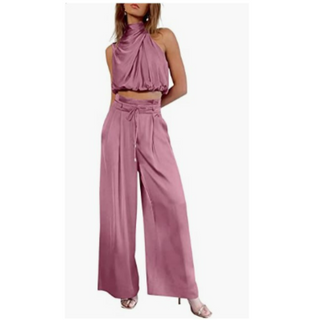 Hariette | Women’s Silk Two Piece Set with Halter Top and High Waist Trouser
