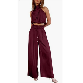 Hariette | Women’s Silk Two Piece Set with Halter Top and High Waist Trouser