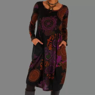 Jessa | Vintage Bohemian Midi Dress for Women with Retro Ethnic Print
