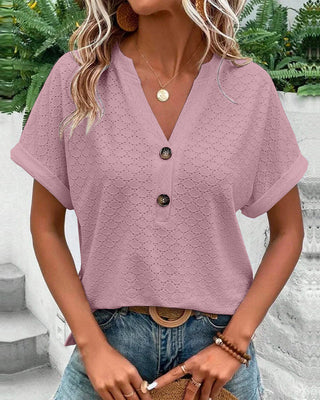 Avelina | Notched V-Neck Short-Sleeve Top, Casual Summer Blouse for Women