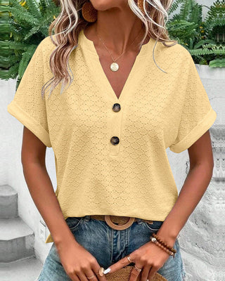 Avelina | Notched V-Neck Short-Sleeve Top, Casual Summer Blouse for Women