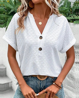 Avelina | Notched V-Neck Short-Sleeve Top, Casual Summer Blouse for Women