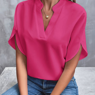Irene | Women’s V-Neck Chiffon Top with Tulip Short Sleeves and Loose Flowing Fit