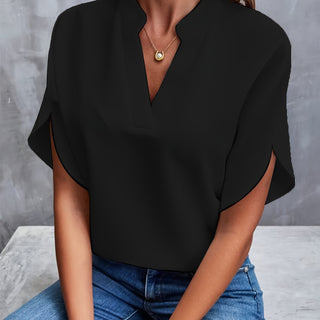 Irene | Women’s V-Neck Chiffon Top with Tulip Short Sleeves and Loose Flowing Fit
