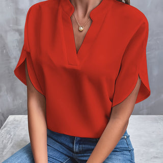 Irene | Women’s V-Neck Chiffon Top with Tulip Short Sleeves and Loose Flowing Fit