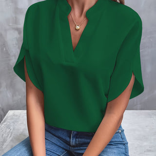 Irene | Women’s V-Neck Chiffon Top with Tulip Short Sleeves and Loose Flowing Fit
