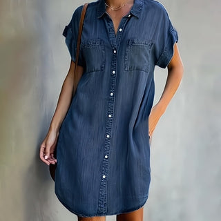 Tessa | Women’s Denim Shirt Mini Dress with Button-Down