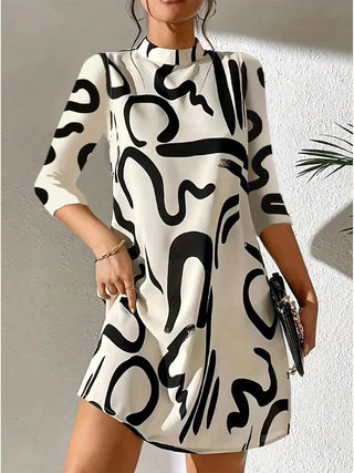 Erica | Women's Abstract Print 3/4 Sleeves Stretch Mini Dress