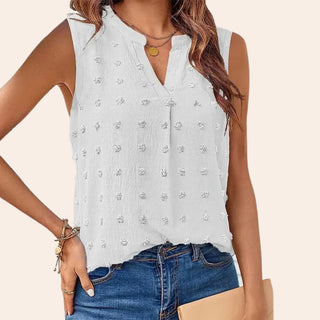 Zana | Women’s Sleeveless V-Neck Jacquard Blouse with Textured Elegant Lightweight Fit