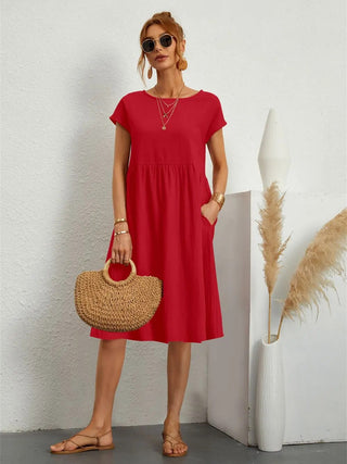 Zoe | Women's Short Sleeve Midi Dress with Pockets