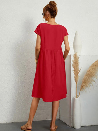 Zoe | Women's Short Sleeve Midi Dress with Pockets