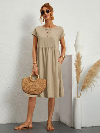 Zoe | Women's Short Sleeve Midi Dress with Pockets