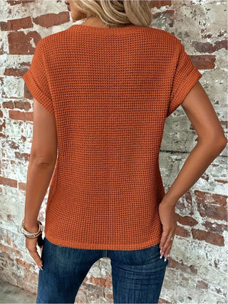 Laifa | Women’s Waffle Knit Pullover Top with Batwing Sleeves and Cross-Wrap Front Hem Design