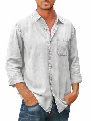 Logan | Men’s Long-Sleeve Denim Shirt with Chest Patch Pocket