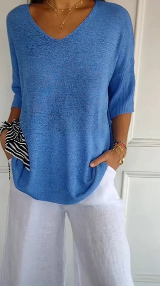 Lucerne | Women’s V-neck Knitted Top with Half Sleeves