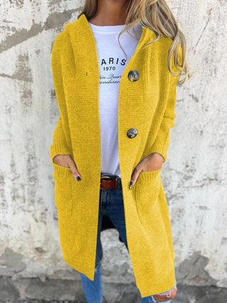 Hera | Women’s Long Loose Fit Hooded Cardigan with Button Front