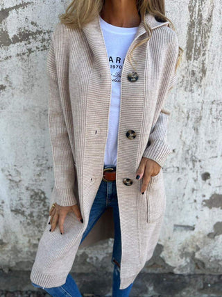 Hera | Women’s Long Loose Fit Hooded Cardigan with Button Front