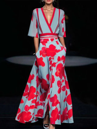 Carlota | Women’s Elegant Floral Maxi Dress with Wrap V-neck Style