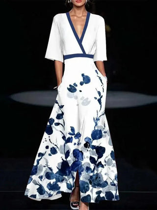 Carlota | Women’s Elegant Floral Maxi Dress with Wrap V-neck Style