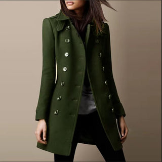 Amara | Women’s Double Breasted Mid Length Coat with Lapel Collar and Cuff Sleeve Details