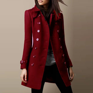 Amara | Women’s Double Breasted Mid Length Coat with Lapel Collar and Cuff Sleeve Details