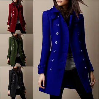 Amara | Women’s Double Breasted Mid Length Coat with Lapel Collar and Cuff Sleeve Details