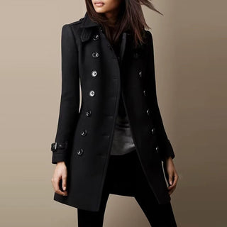 Amara | Women’s Double Breasted Mid Length Coat with Lapel Collar and Cuff Sleeve Details