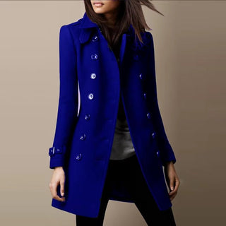 Amara | Women’s Double Breasted Mid Length Coat with Lapel Collar and Cuff Sleeve Details
