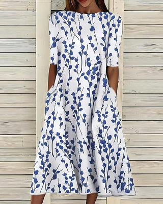 Serenity | Women's Floral Midi Dress with Pockets