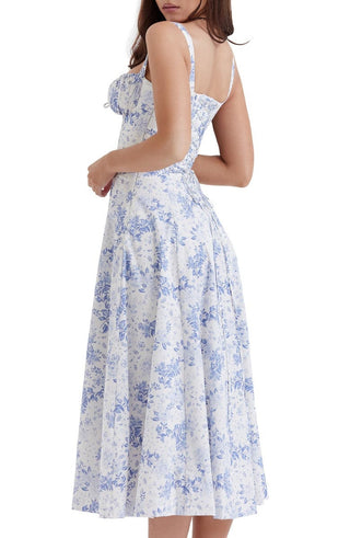 Ulrika | Women's Floral Corset Dress with Lace-Up Back and Thigh-High Side Split