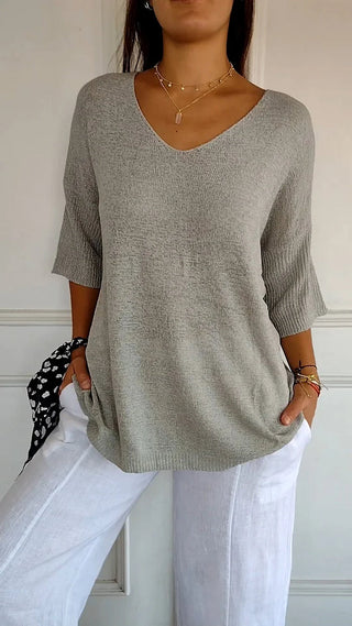 Lucerne | Women’s V-neck Knitted Top with Half Sleeves