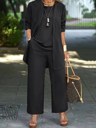 Maryan | Women’s Loose-Fitting Cardigan, Top, and Wide-Leg Pants Set
