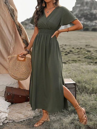 Zinnia | Army Green V-Neck Maxi Dress for Women