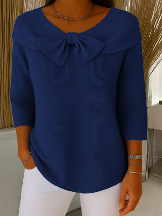 Daphne | Women's V-Neck Knitted Top with Ribbed Collar Overlay