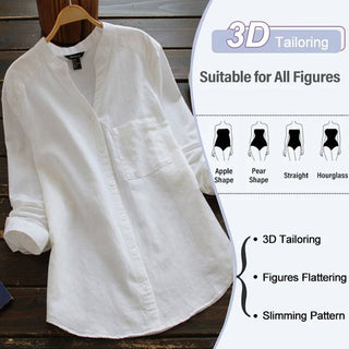 Seraphina | Women's Cotton Linen Blouse with ¾ Sleeves and V-Neck Button-Down Design