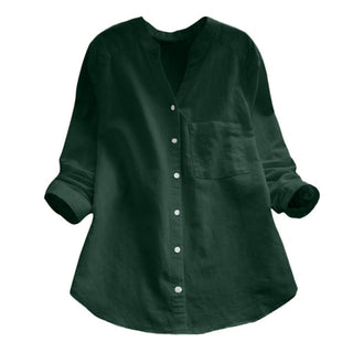 Seraphina | Women's Cotton Linen Blouse with ¾ Sleeves and V-Neck Button-Down Design