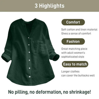 Seraphina | Women's Cotton Linen Blouse with ¾ Sleeves and V-Neck Button-Down Design