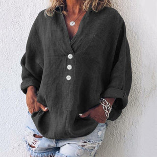 Sienna | Women’s Loose Fit V-Neck Shirt with Partial Three-Button Placket