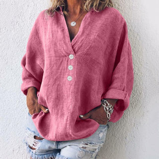 Sienna | Women’s Loose Fit V-Neck Shirt with Partial Three-Button Placket