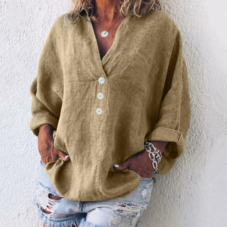 Sienna | Women’s Loose Fit V-Neck Shirt with Partial Three-Button Placket