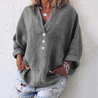 Sienna | Women’s Loose Fit V-Neck Shirt with Partial Three-Button Placket