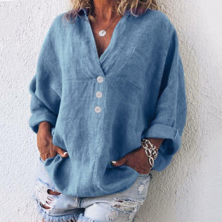 Sienna | Women’s Loose Fit V-Neck Shirt with Partial Three-Button Placket