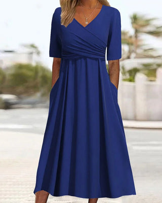 Philomena | Women's V-Neck Midi A-Line Dress with Wrap-Style Bodice