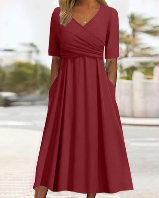 Philomena | Women's V-Neck Midi A-Line Dress with Wrap-Style Bodice
