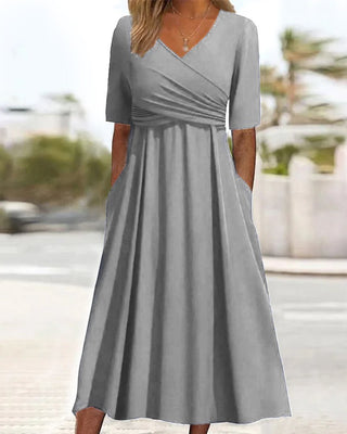 Philomena | Women's V-Neck Midi A-Line Dress with Wrap-Style Bodice
