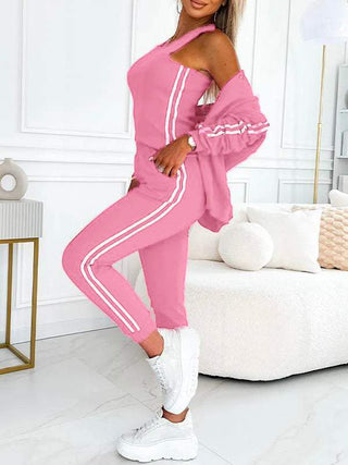 Friah | Women’s Striped Three Piece Set with Sleeveless Top Jacket and Pants