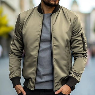 Zayden | Men’s Bomber Jacket with Stand Collar and Zipper Closure